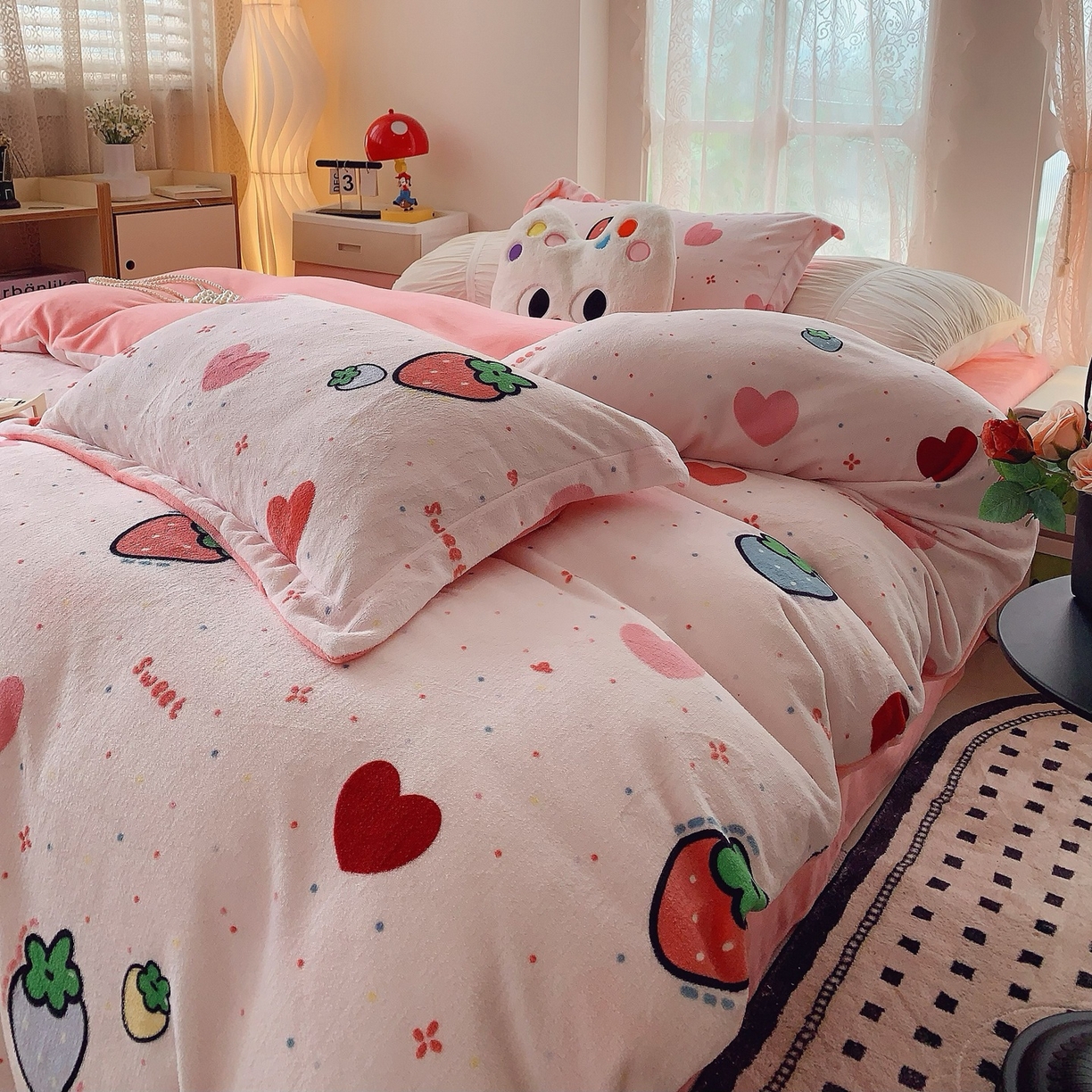 91家纺网 家纺一手货源 找家纺 （总）奈萝家纺 2025新款加厚小清新印花牛奶绒三件套四件套