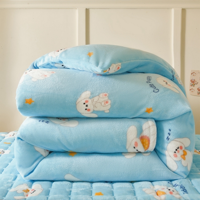 91家纺网 家纺一手货源 找家纺 雅萱家纺 2025新款牛奶绒学生床垫三件套 牛奶绒床垫三件套-大耳狗狗