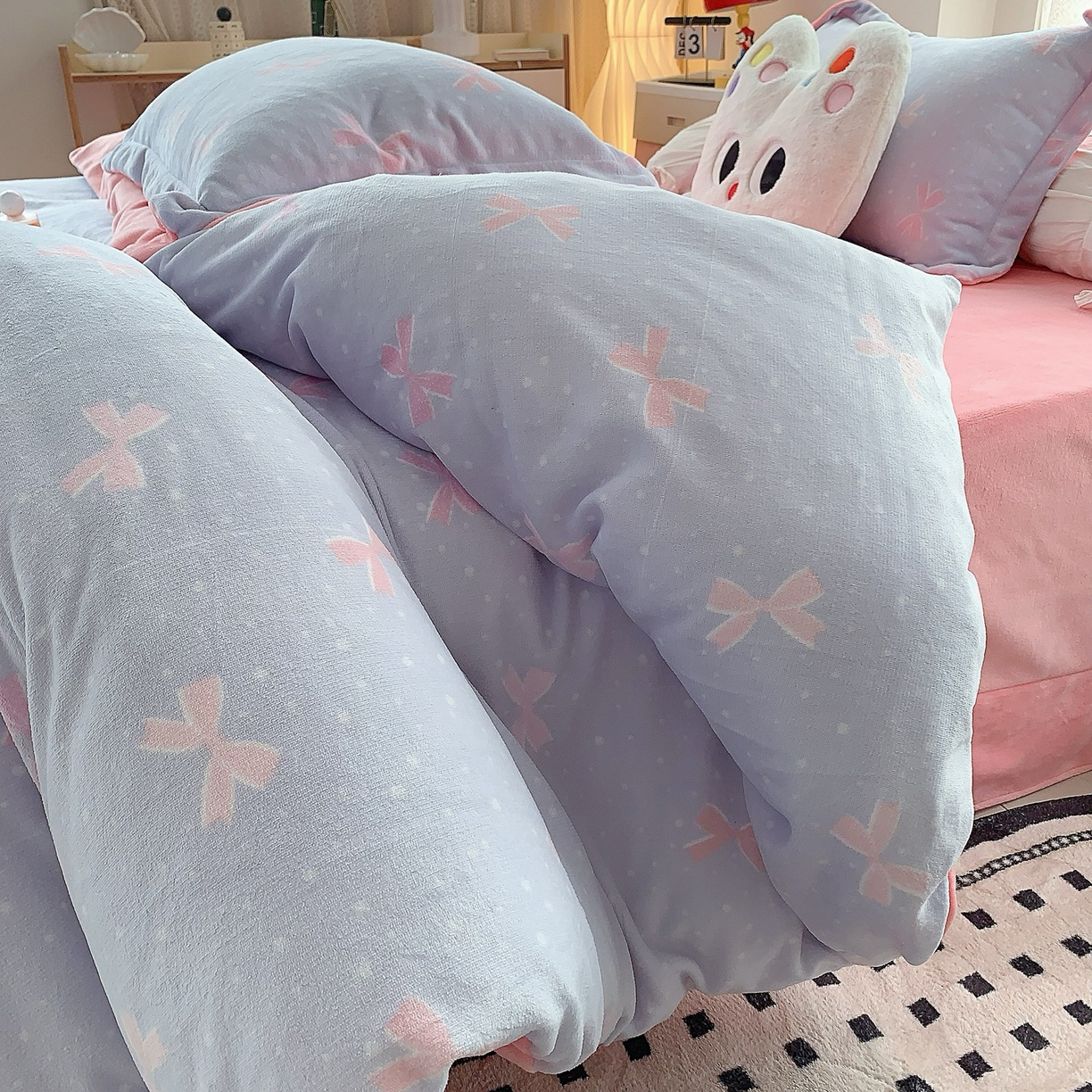 91家纺网 家纺一手货源 找家纺 （总）奈萝家纺 2025新款加厚小清新印花牛奶绒三件套四件套