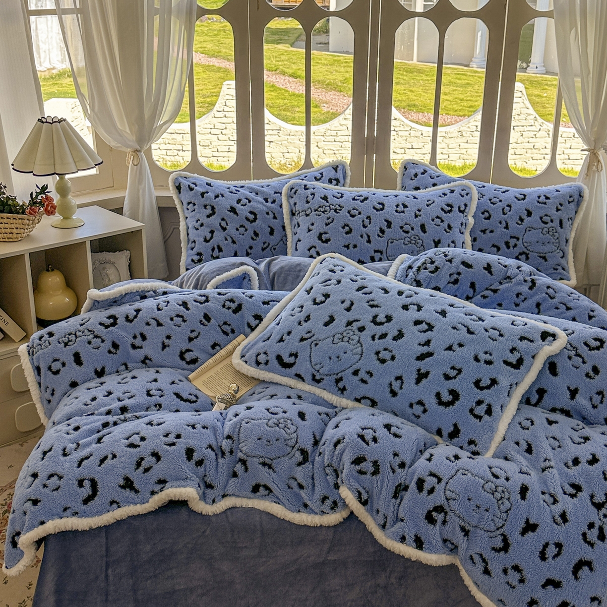 91家纺网 家纺一手货源 找家纺 新印象 2025新款阳离子绒牛奶绒保暖四件套 包边款阳离子绒-斑豹蓝