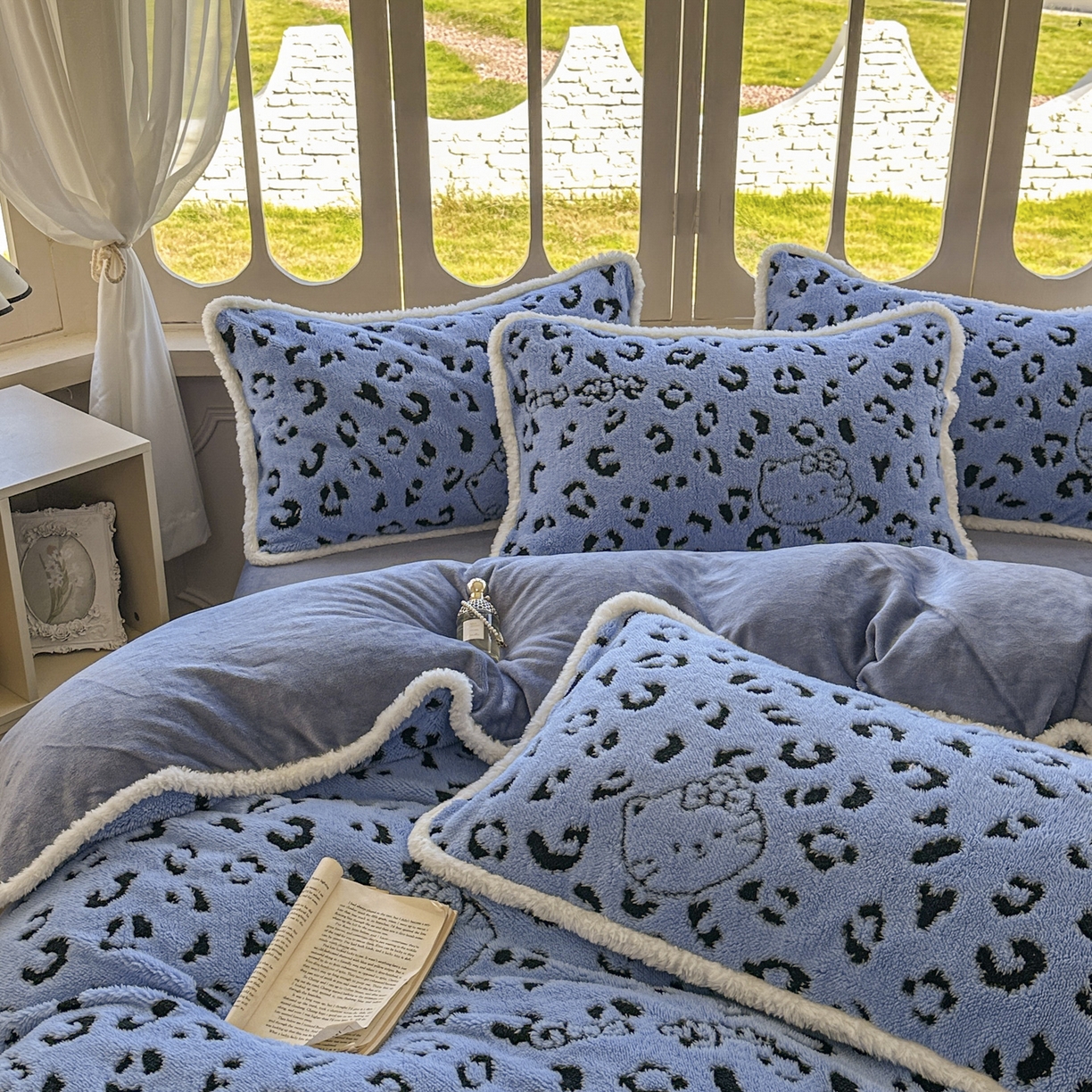 91家纺网 家纺一手货源 找家纺 新印象 2025新款阳离子绒牛奶绒保暖四件套 包边款阳离子绒-斑豹蓝