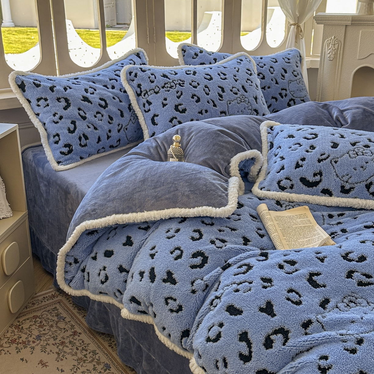91家纺网 家纺一手货源 找家纺 新印象 2025新款阳离子绒牛奶绒保暖四件套 包边款阳离子绒-斑豹蓝