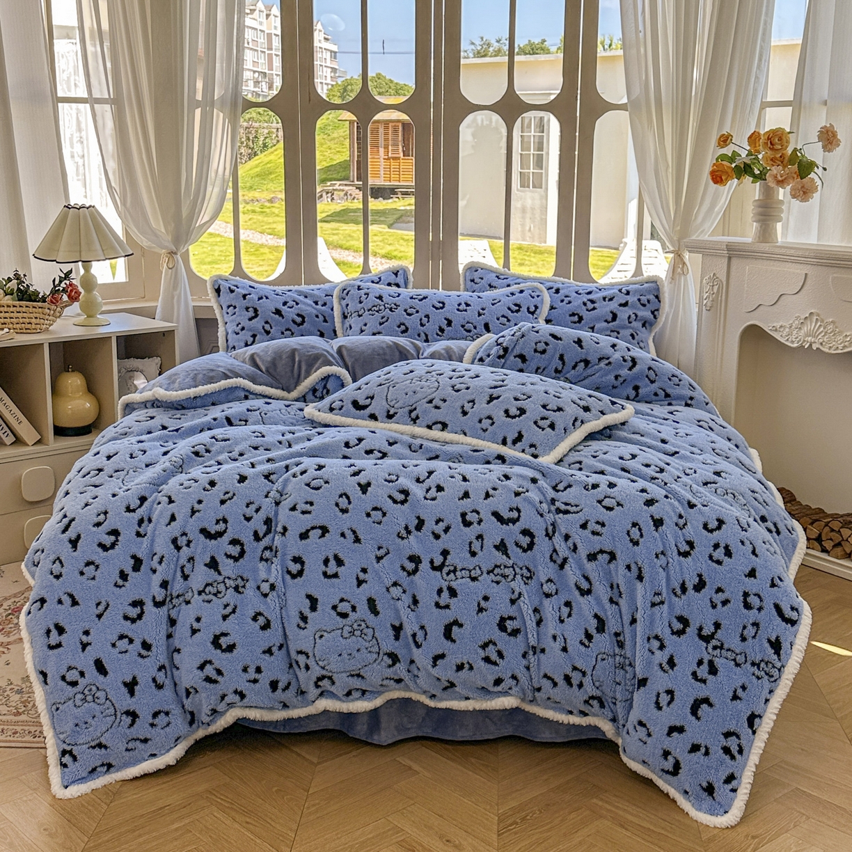 91家纺网 家纺一手货源 找家纺 新印象 2025新款阳离子绒牛奶绒保暖四件套 包边款阳离子绒-斑豹蓝