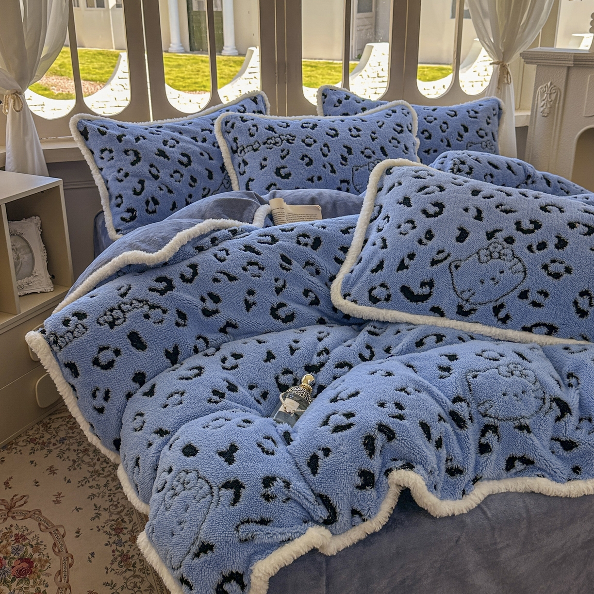 91家纺网 家纺一手货源 找家纺 新印象 2025新款阳离子绒牛奶绒保暖四件套 包边款阳离子绒-斑豹蓝