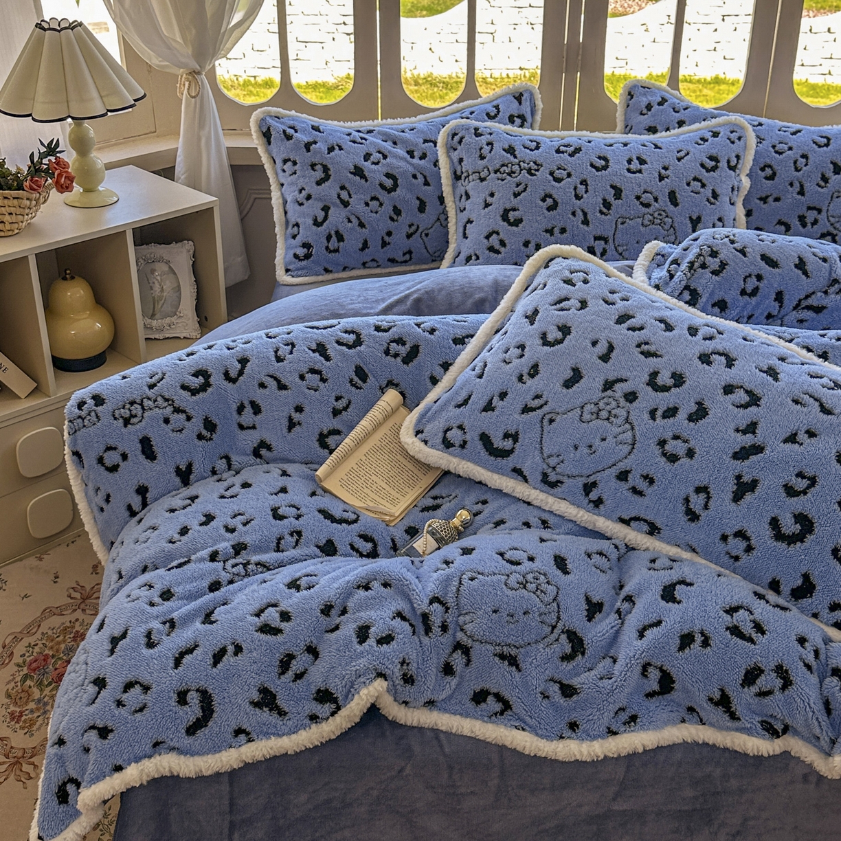 91家纺网 家纺一手货源 找家纺 新印象 2025新款阳离子绒牛奶绒保暖四件套 包边款阳离子绒-斑豹蓝