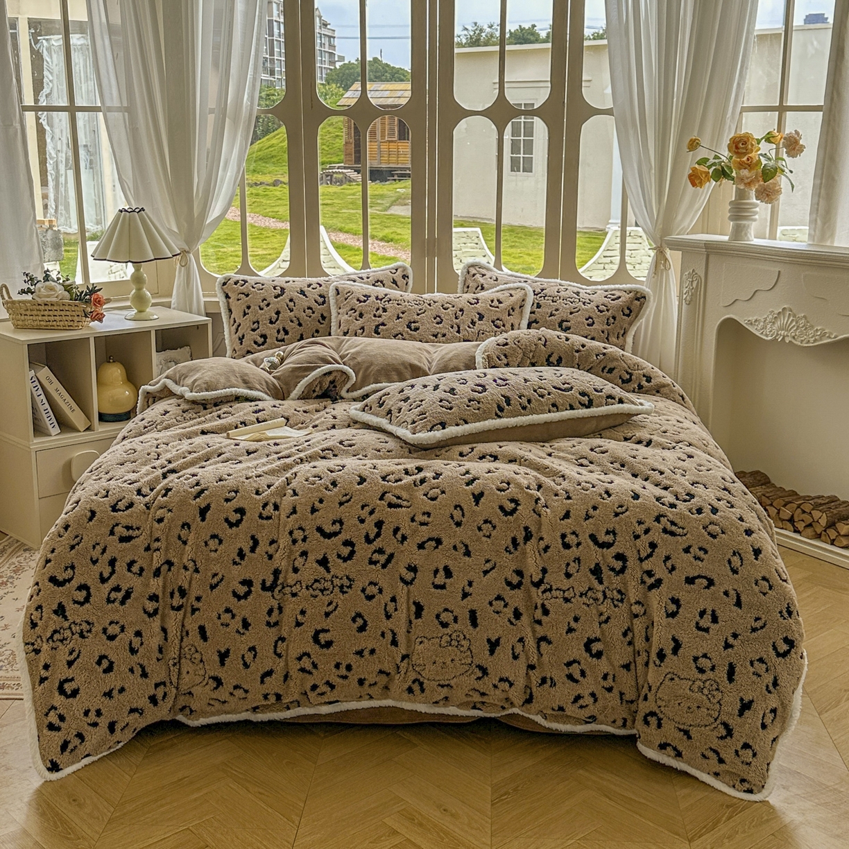 91家纺网 家纺一手货源 找家纺 新印象 2025新款阳离子绒牛奶绒保暖四件套 包边款阳离子绒-斑豹驼