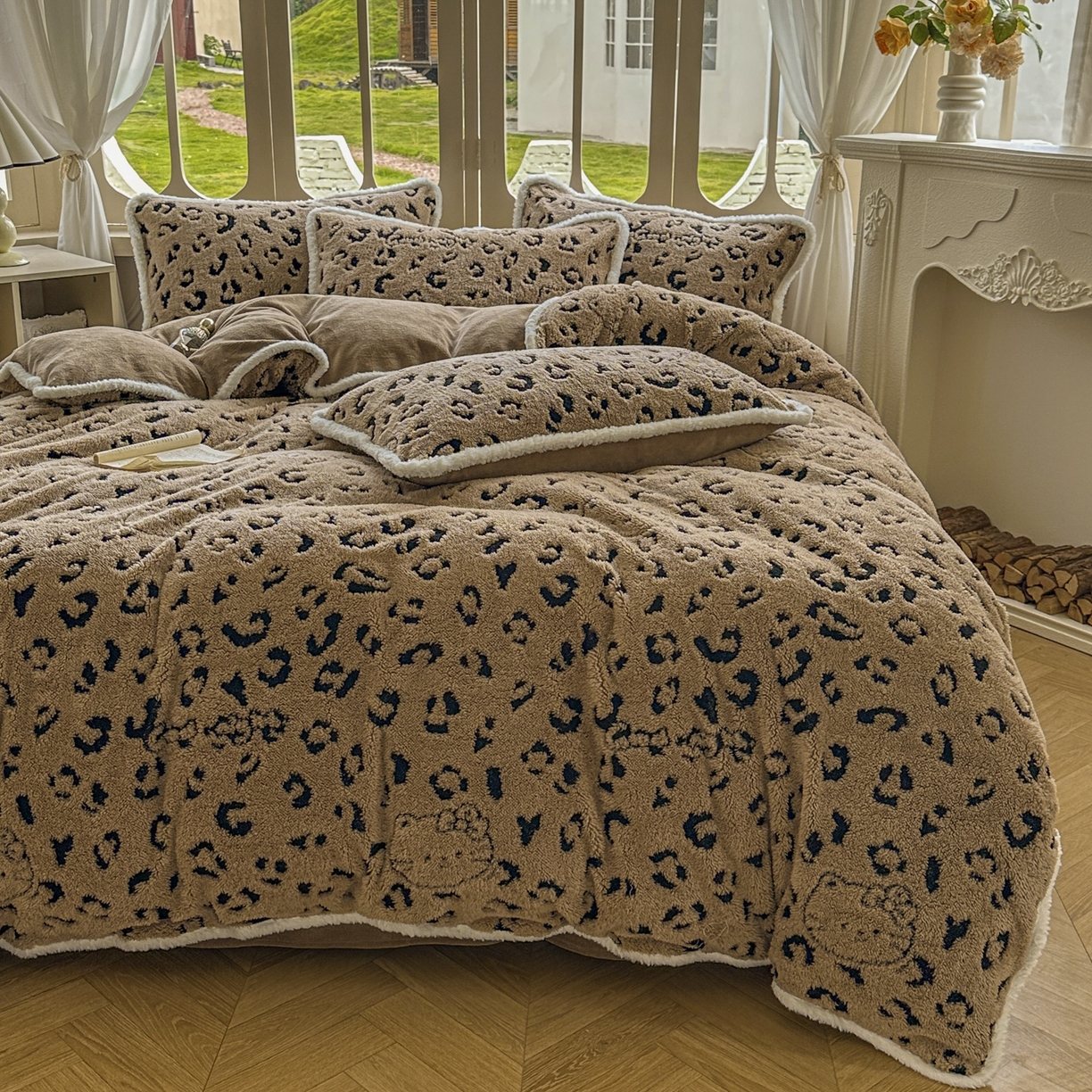 91家纺网 家纺一手货源 找家纺 新印象 2025新款阳离子绒牛奶绒保暖四件套 包边款阳离子绒-斑豹驼