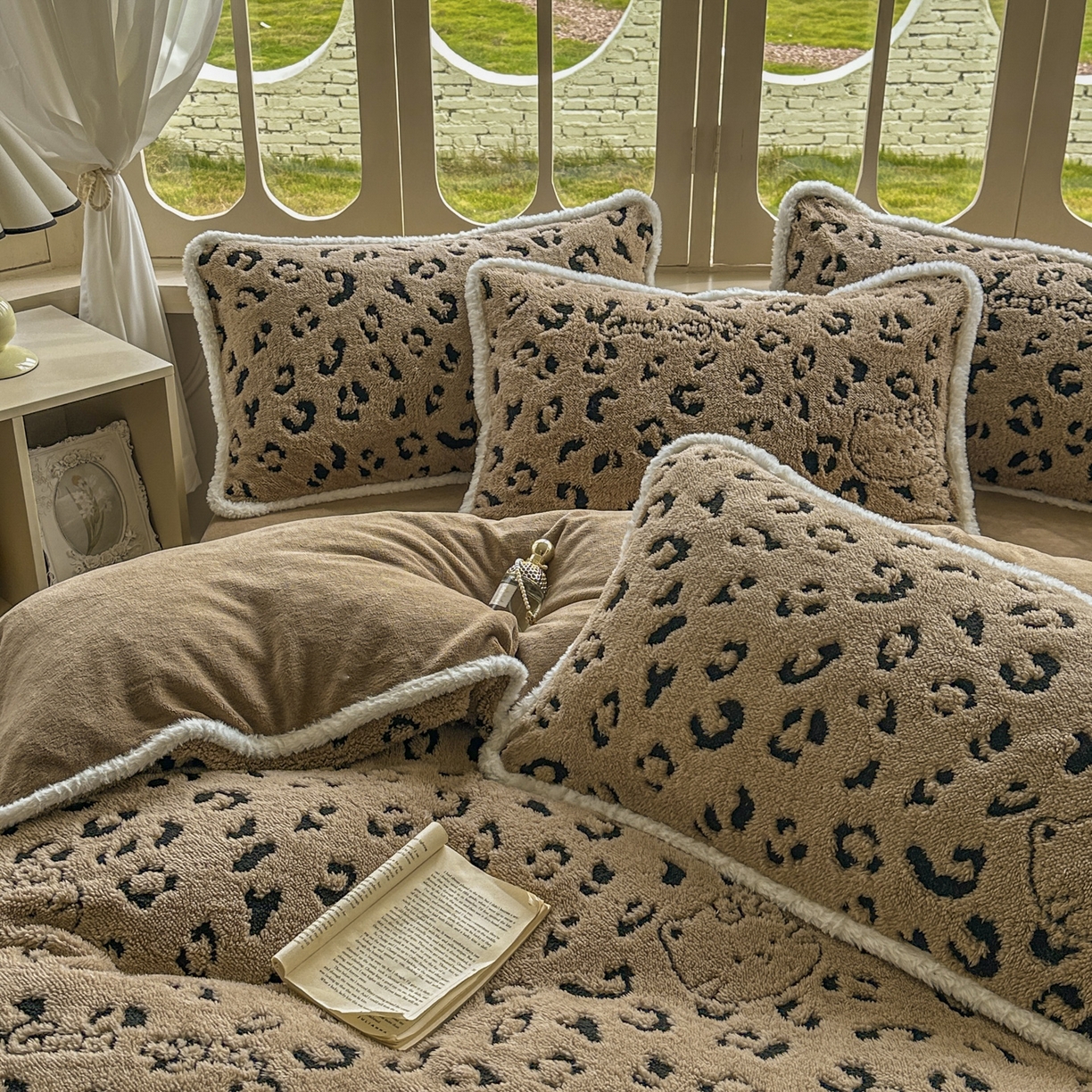 91家纺网 家纺一手货源 找家纺 新印象 2025新款阳离子绒牛奶绒保暖四件套 包边款阳离子绒-斑豹驼