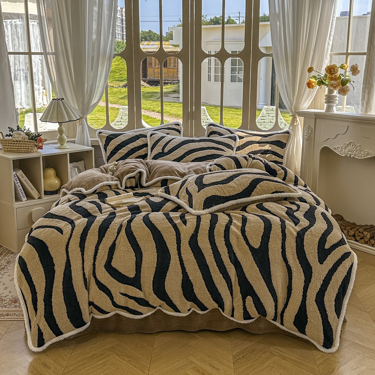 91家纺网 家纺一手货源 找家纺 新印象 2025新款阳离子绒牛奶绒保暖四件套 包边款阳离子绒-斑马纹