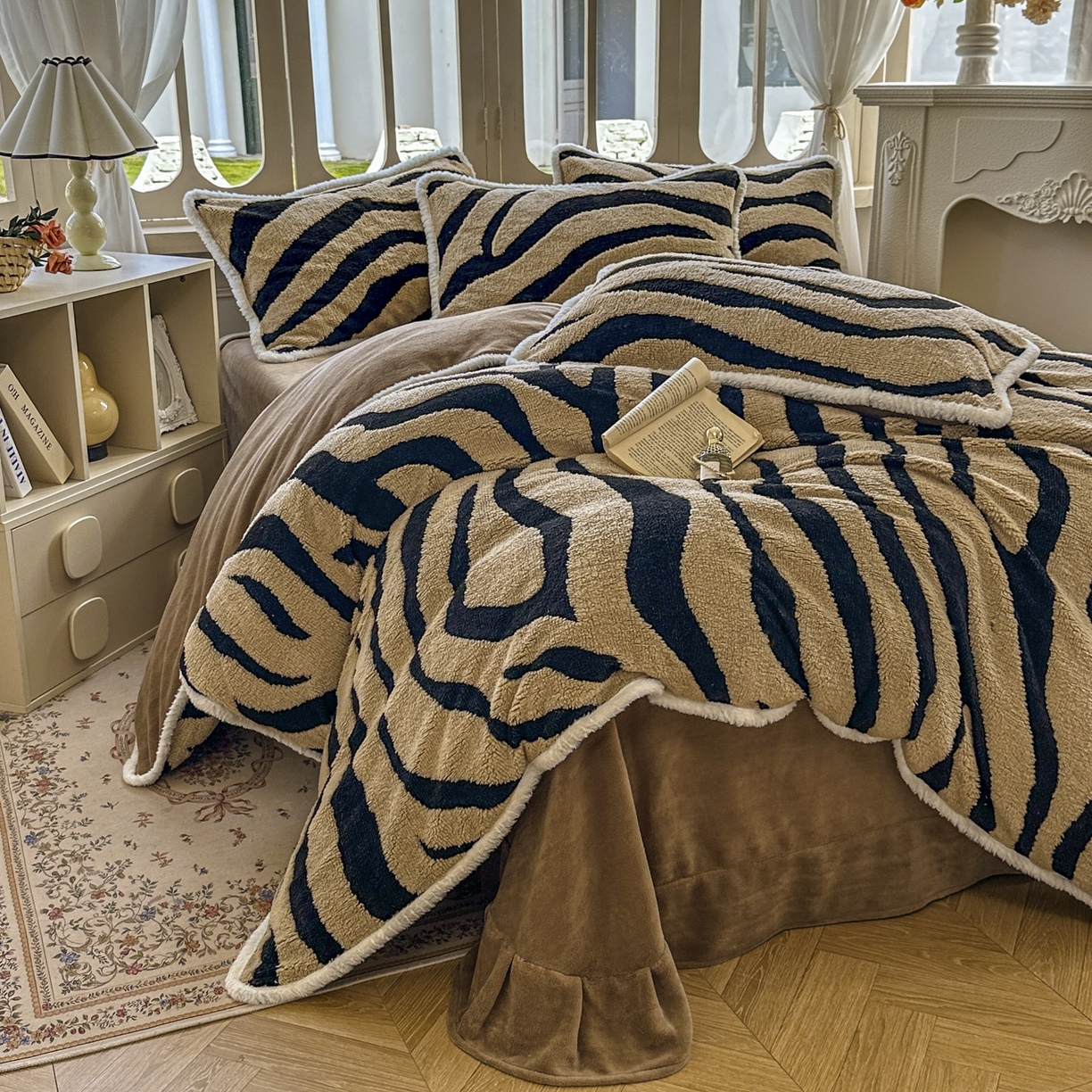 91家纺网 家纺一手货源 找家纺 新印象 2025新款阳离子绒牛奶绒保暖四件套 包边款阳离子绒-斑马纹