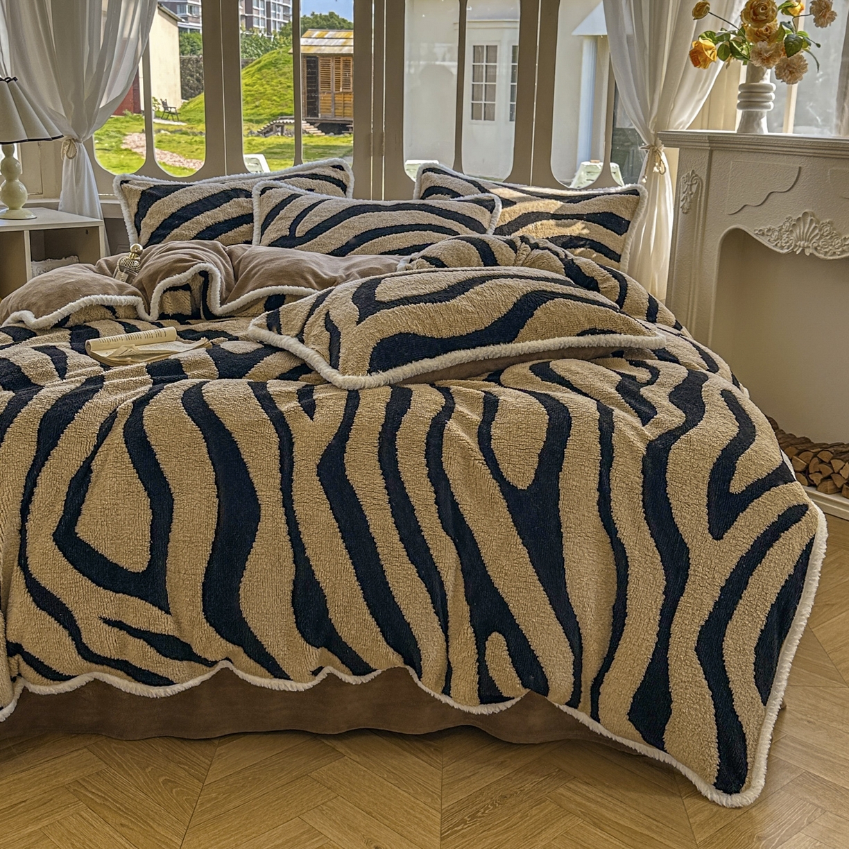 91家纺网 家纺一手货源 找家纺 新印象 2025新款阳离子绒牛奶绒保暖四件套 包边款阳离子绒-斑马纹