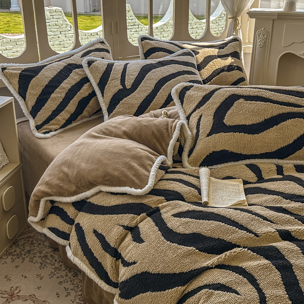 91家纺网 家纺一手货源 找家纺 新印象 2025新款阳离子绒牛奶绒保暖四件套 包边款阳离子绒-斑马纹