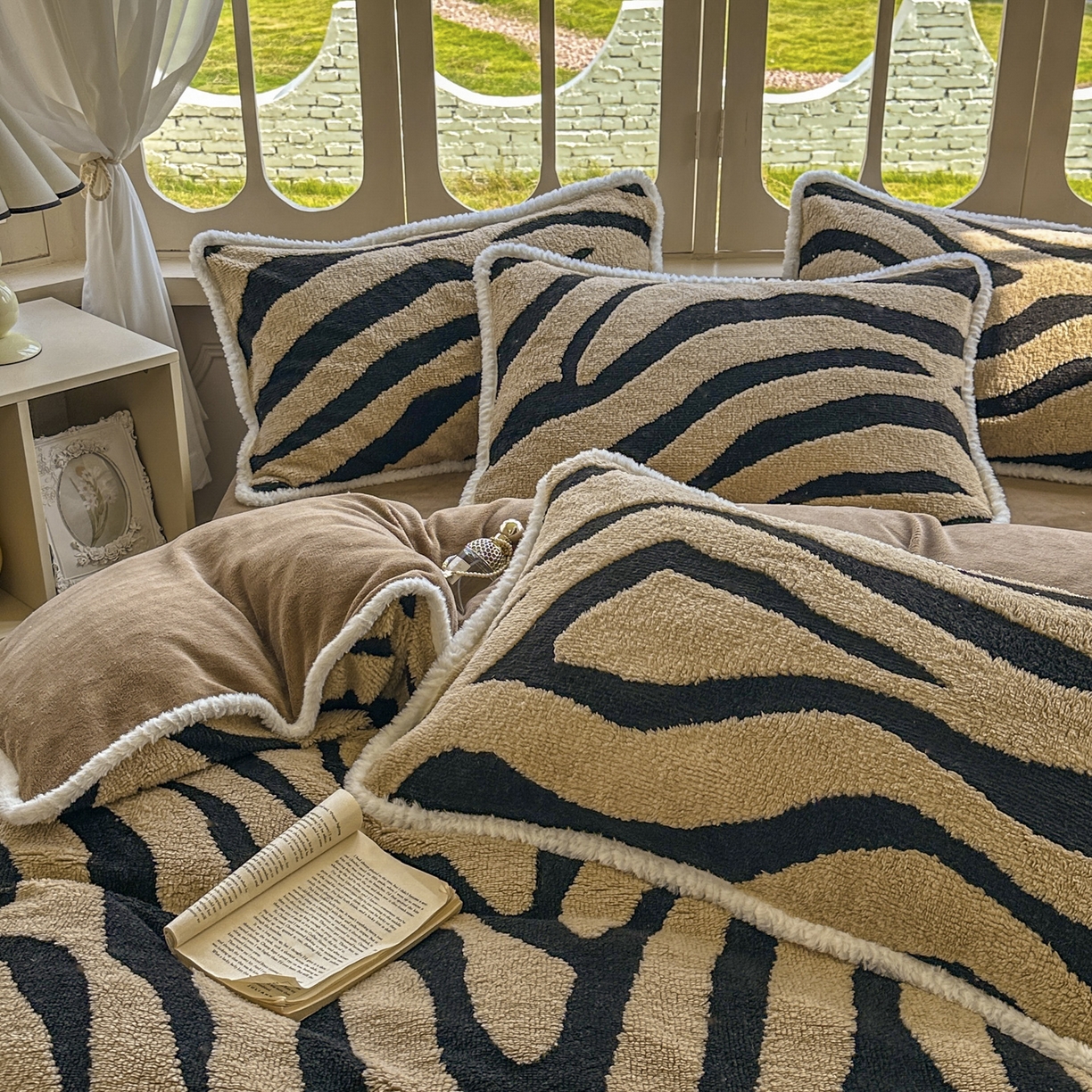 91家纺网 家纺一手货源 找家纺 新印象 2025新款阳离子绒牛奶绒保暖四件套 包边款阳离子绒-斑马纹