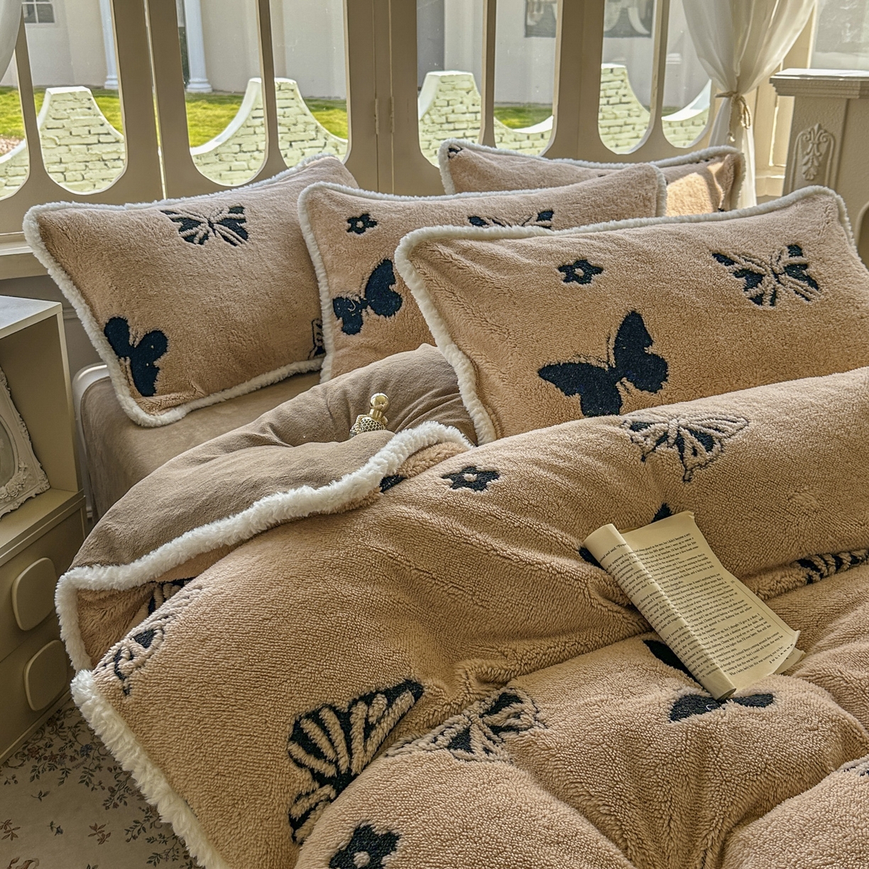 91家纺网 家纺一手货源 找家纺 新印象 2025新款阳离子绒牛奶绒保暖四件套 包边款阳离子绒-蝶季