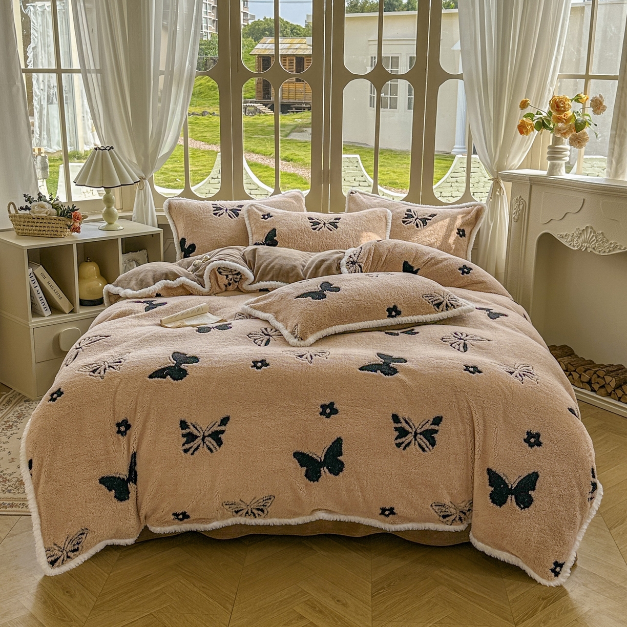 91家纺网 家纺一手货源 找家纺 新印象 2025新款阳离子绒牛奶绒保暖四件套 包边款阳离子绒-蝶季