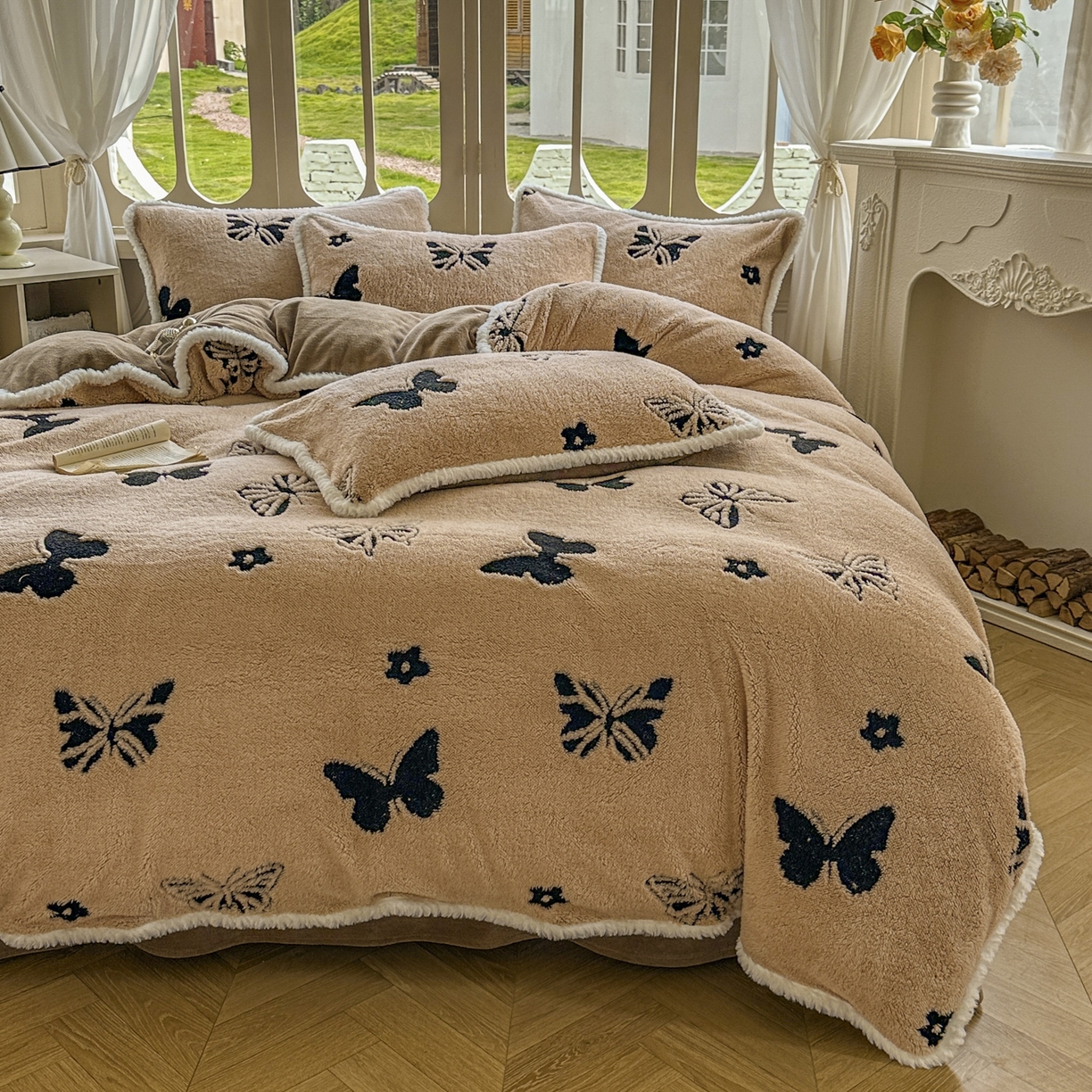 91家纺网 家纺一手货源 找家纺 新印象 2025新款阳离子绒牛奶绒保暖四件套 包边款阳离子绒-蝶季