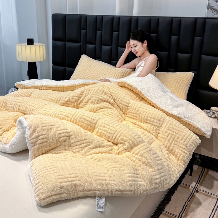 91家纺网 家纺一手货源 找家纺 蓝冰家纺 2025新款塔芙绒提花冬被被子被芯 米黄色