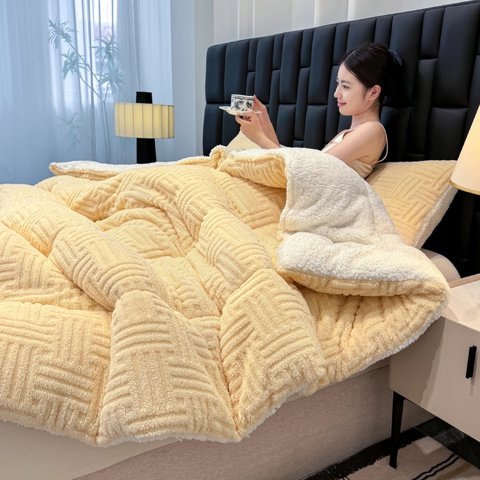 91家纺网 家纺一手货源 找家纺 蓝冰家纺 2025新款塔芙绒提花冬被被子被芯 米黄色