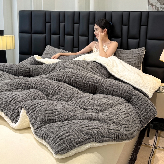 91家纺网 家纺一手货源 找家纺 蓝冰家纺 2025新款塔芙绒提花冬被被子被芯 卡灰色