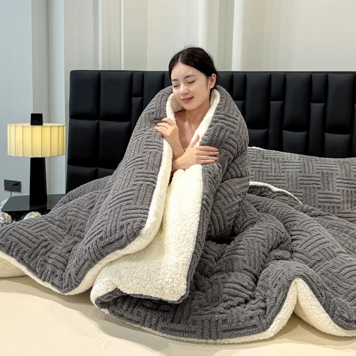 91家纺网 家纺一手货源 找家纺 蓝冰家纺 2025新款塔芙绒提花冬被被子被芯 卡灰色