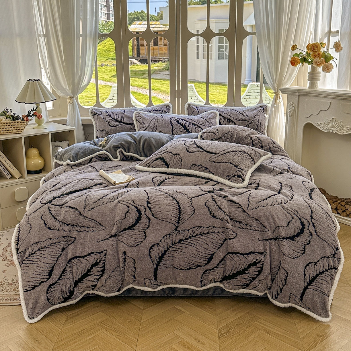 91家纺网 家纺一手货源 找家纺 新印象 2025新款阳离子绒牛奶绒保暖四件套 包边款阳离子绒-樊林深灰