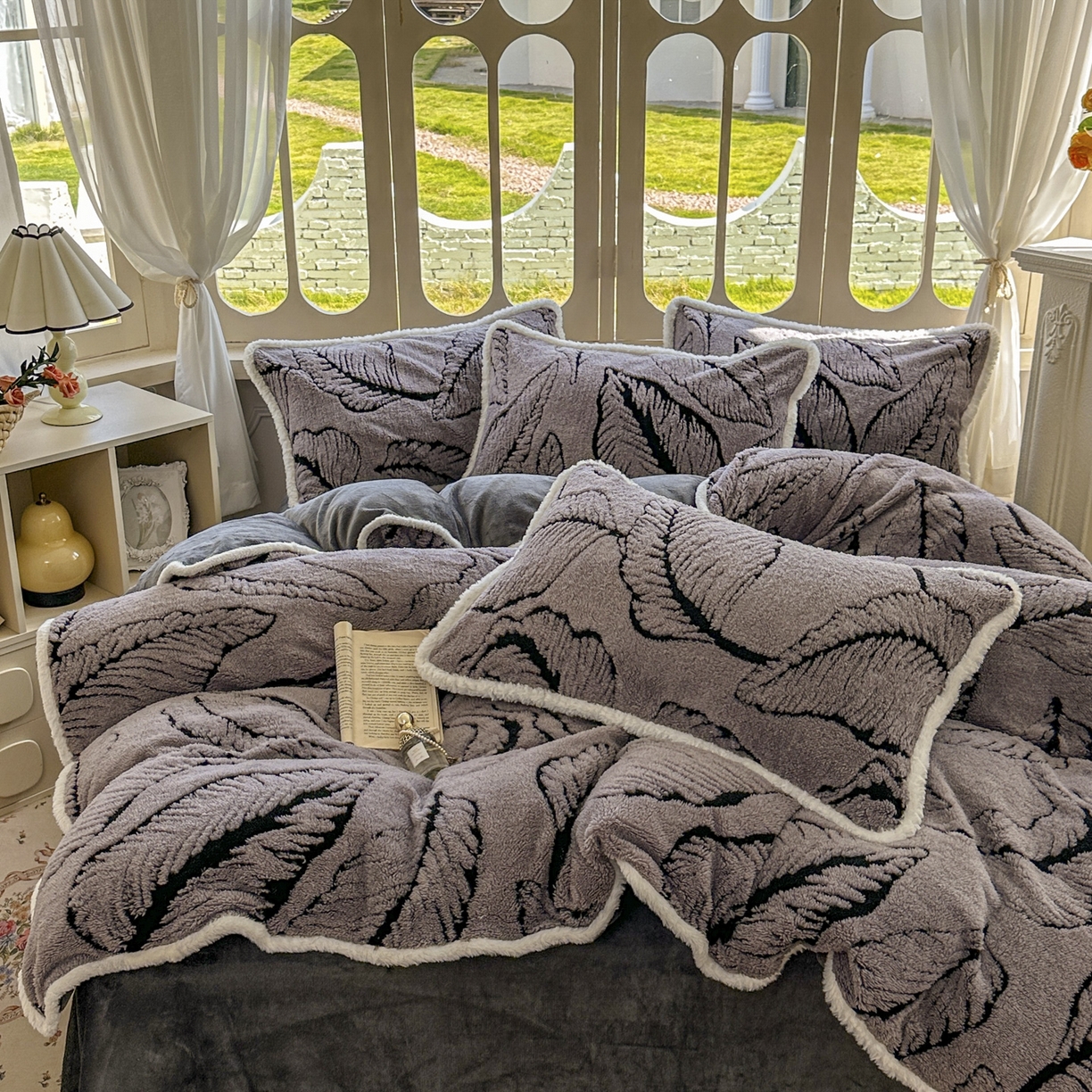 91家纺网 家纺一手货源 找家纺 新印象 2025新款阳离子绒牛奶绒保暖四件套 包边款阳离子绒-樊林深灰