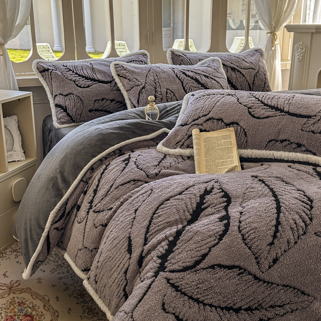 91家纺网 家纺一手货源 找家纺 新印象 2025新款阳离子绒牛奶绒保暖四件套 包边款阳离子绒-樊林深灰