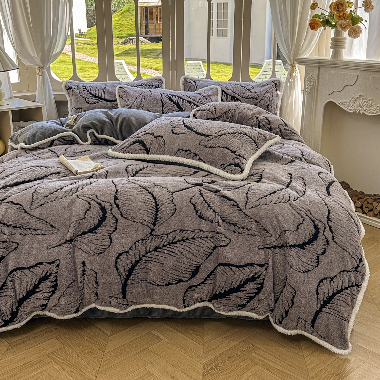 91家纺网 家纺一手货源 找家纺 新印象 2025新款阳离子绒牛奶绒保暖四件套 包边款阳离子绒-樊林深灰