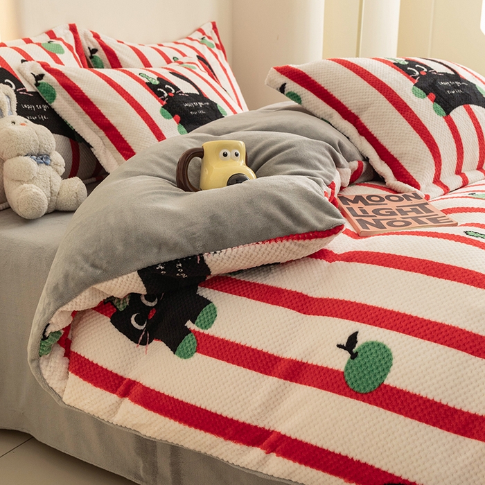 91家纺网 家纺一手货源 找家纺 倾慕家纺 2026新款立体菠萝格印花单枕套 红黑猫