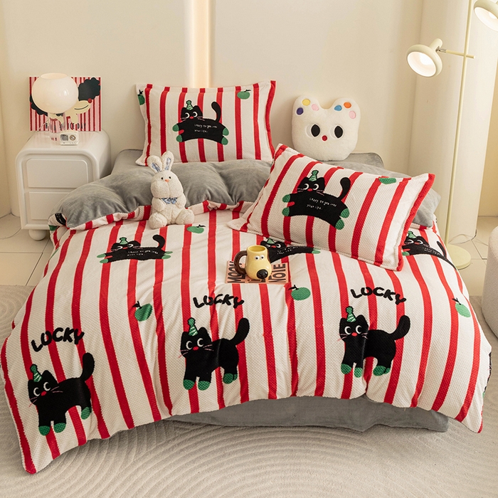 91家纺网 家纺一手货源 找家纺 倾慕家纺 2026新款立体菠萝格印花单枕套 红黑猫