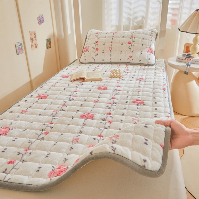 91家纺网 家纺一手货源 找家纺 雅萱家纺 2025新款牛奶绒学生床垫三件套 牛奶绒床垫三件套-花枝曼舞