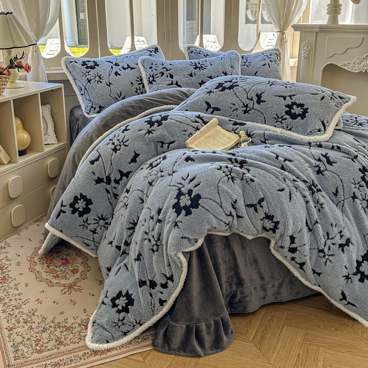 91家纺网 家纺一手货源 找家纺 新印象 2025新款阳离子绒牛奶绒保暖四件套 包边款阳离子绒-缇娜