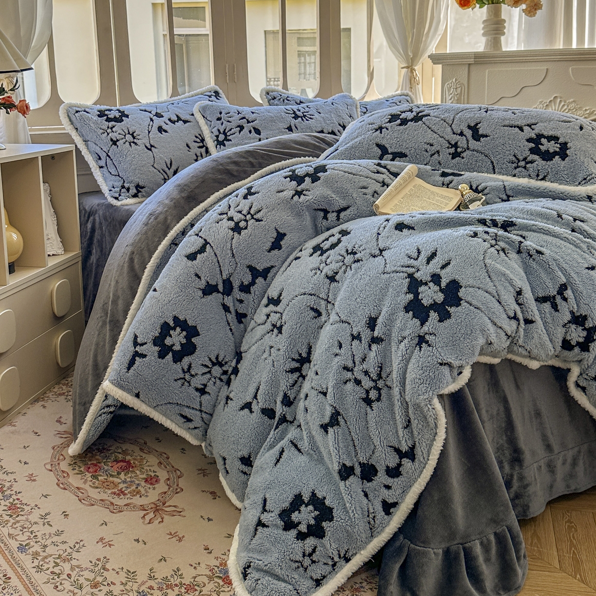 91家纺网 家纺一手货源 找家纺 新印象 2025新款阳离子绒牛奶绒保暖四件套 包边款阳离子绒-缇娜