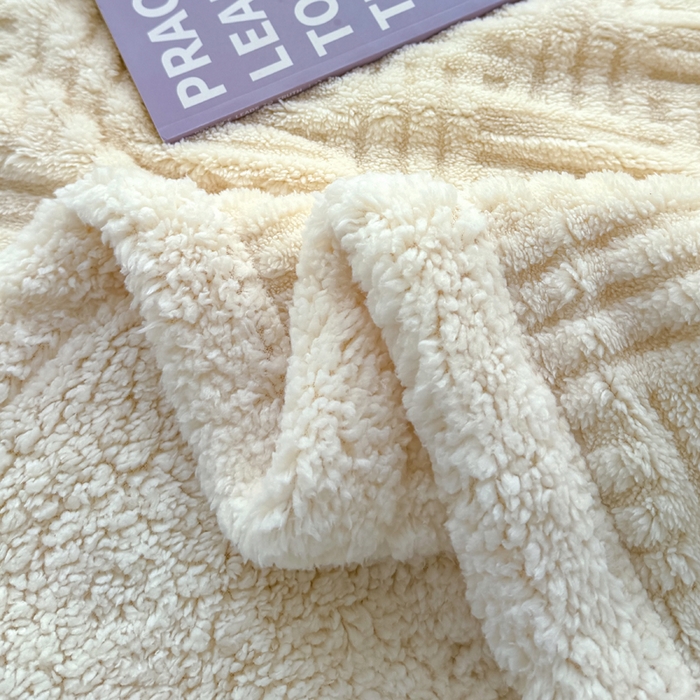 91家纺网 家纺一手货源 找家纺 蓝冰家纺 2025新款塔芙绒提花毛毯 米白色