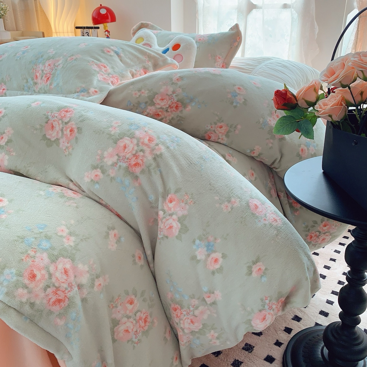 91家纺网 家纺一手货源 找家纺 奈萝家纺 2025新款加厚小清新印花牛奶绒三件套四件套 茉莉