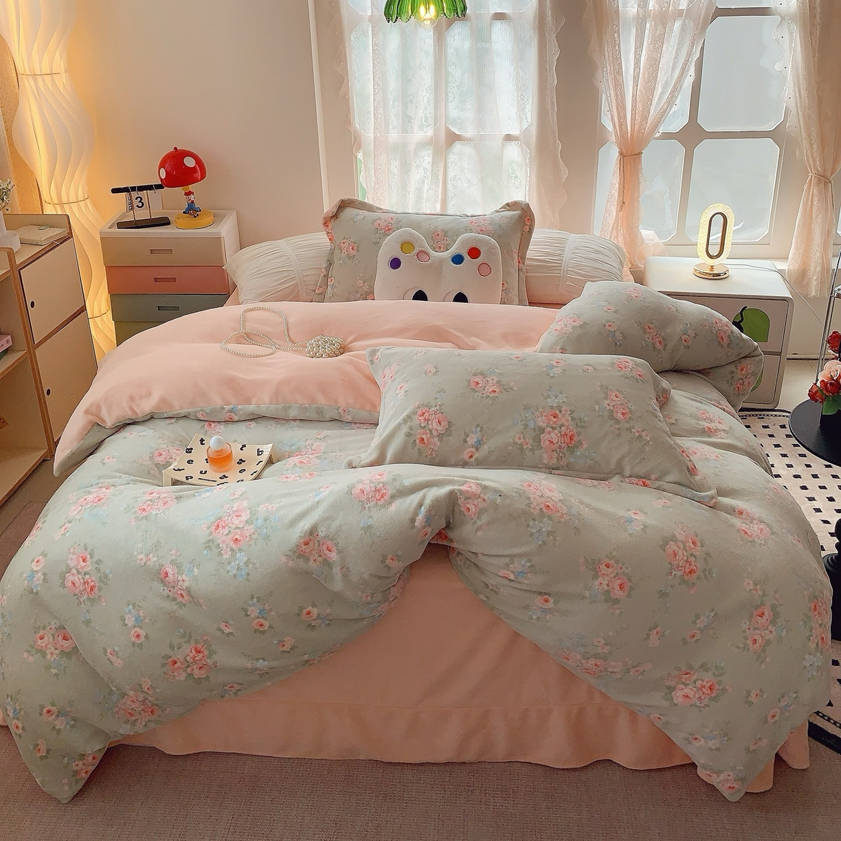 91家纺网 家纺一手货源 找家纺 奈萝家纺 2025新款加厚小清新印花牛奶绒三件套四件套 茉莉