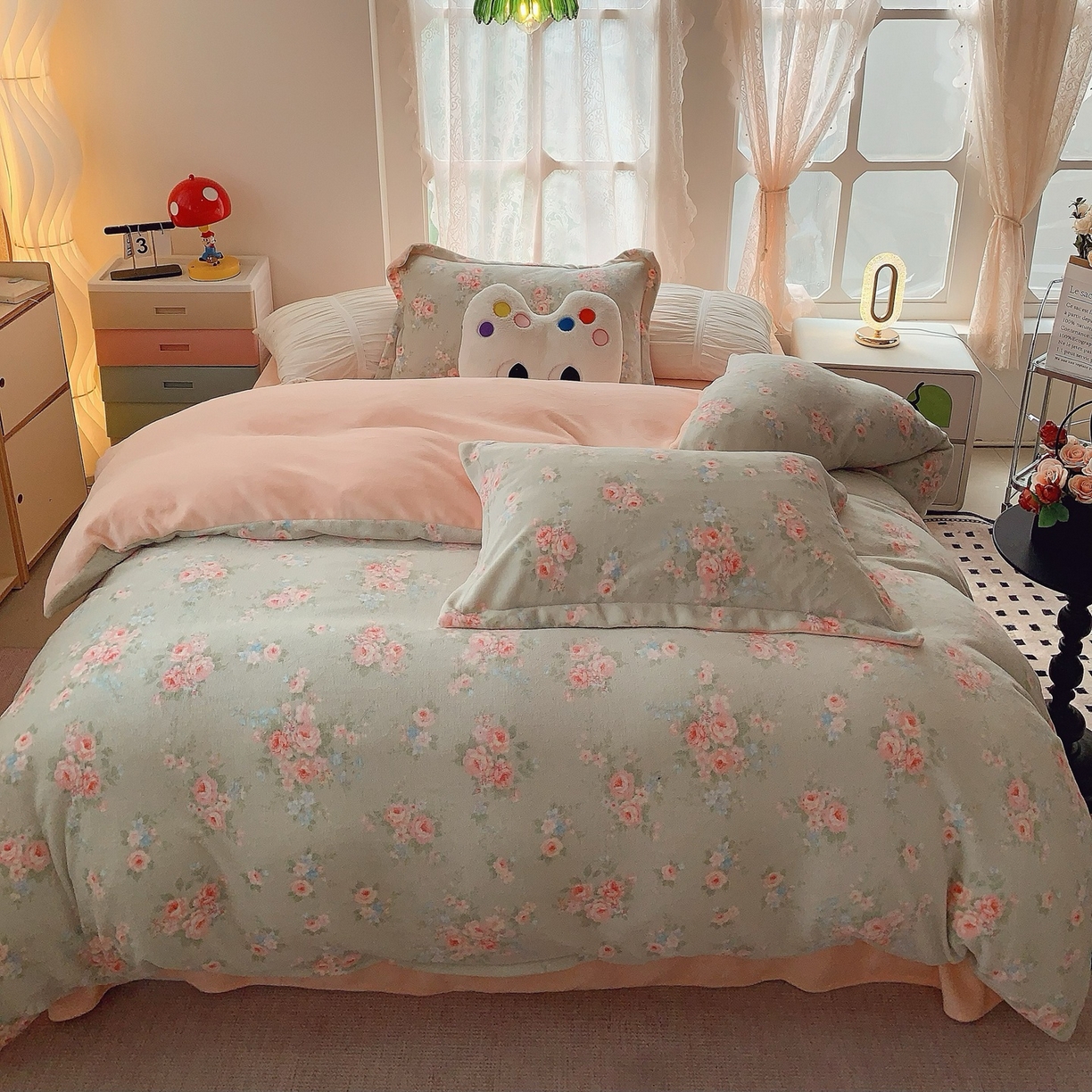 91家纺网 家纺一手货源 找家纺 奈萝家纺 2025新款加厚小清新印花牛奶绒三件套四件套 茉莉