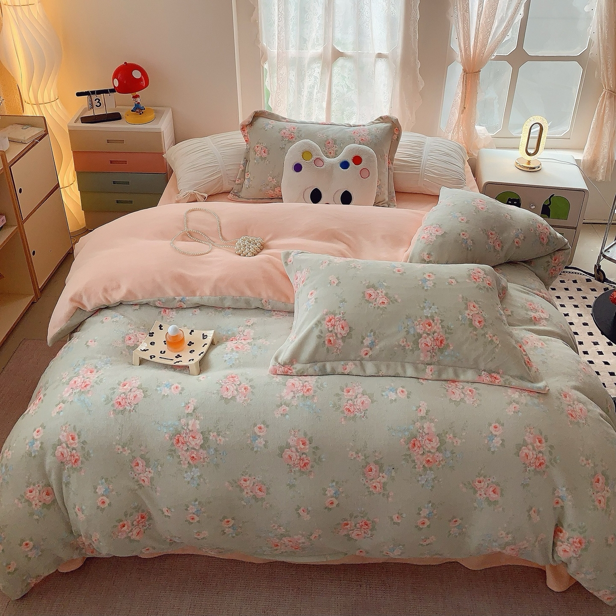 91家纺网 家纺一手货源 找家纺 奈萝家纺 2025新款加厚小清新印花牛奶绒三件套四件套 茉莉