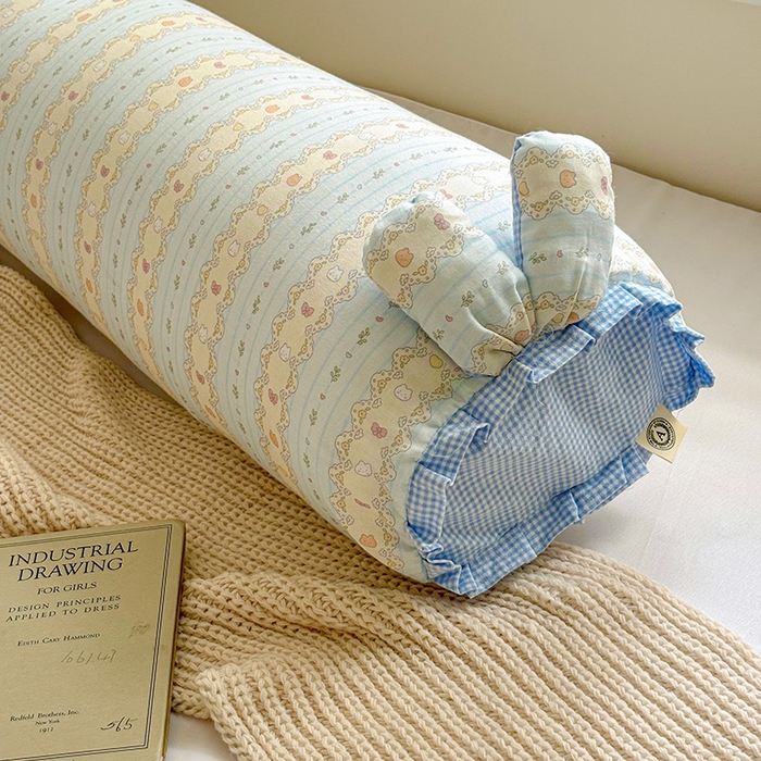 91家纺网 家纺一手货源 找家纺 亦帆枕芯 2025新款好大一只全棉纯棉加大情侣双人枕头加大兔耳抱枕孕妇枕枕芯加枕套可拆洗 小花蓝-兔耳抱枕