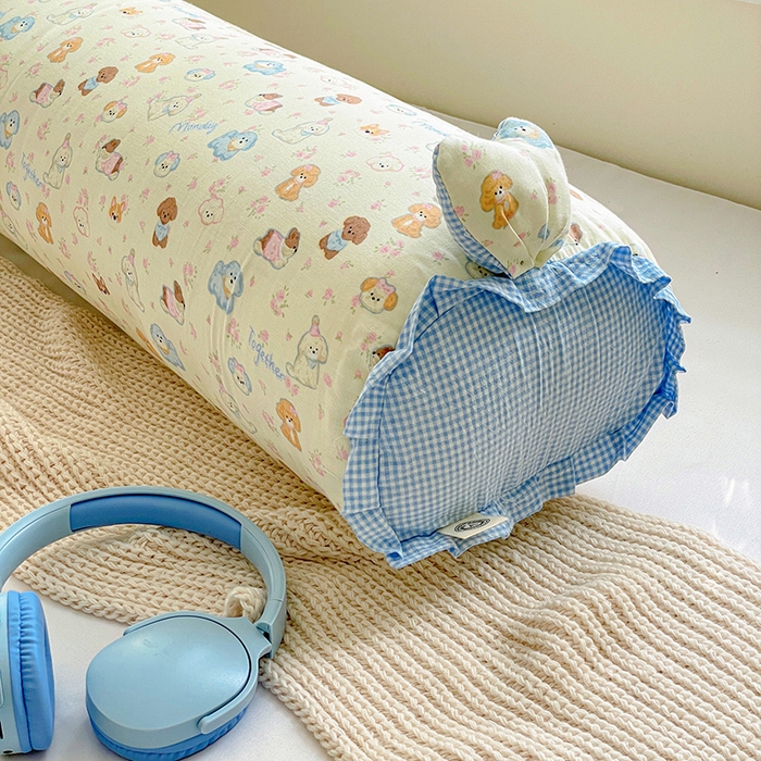 91家纺网 家纺一手货源 找家纺 亦帆枕芯 2025新款好大一只全棉纯棉加大情侣双人枕头加大兔耳抱枕孕妇枕枕芯加枕套可拆洗 奶芙狗蓝-兔耳抱枕