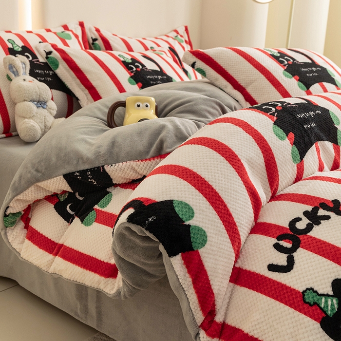 91家纺网 家纺一手货源 找家纺 倾慕家纺 2026新款立体菠萝格印花单枕套 红黑猫