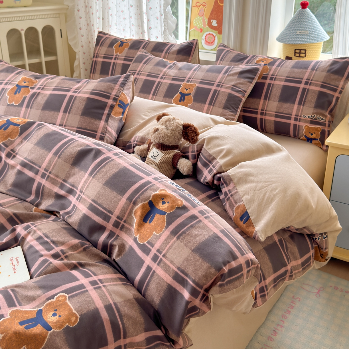 清雅福 2026春夏新品全棉13070萌趣系列四件套 饼干熊-粉格