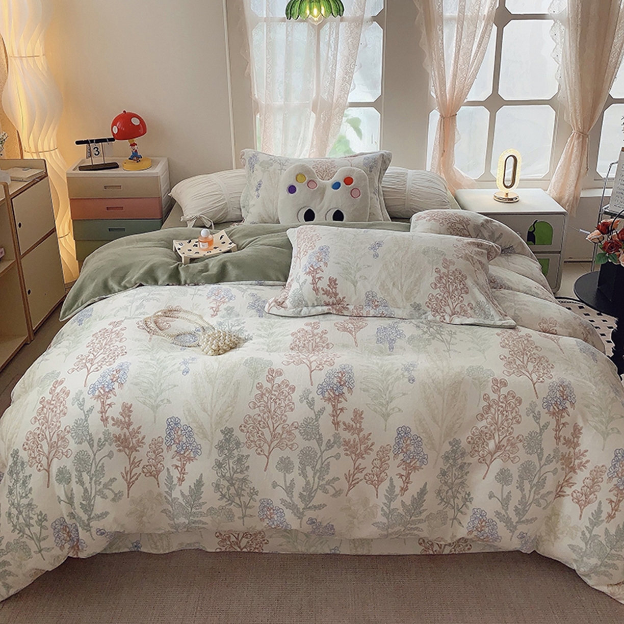 91家纺网 家纺一手货源 找家纺 奈萝家纺 2025新款加厚小清新印花牛奶绒三件套四件套 幽兰花谷