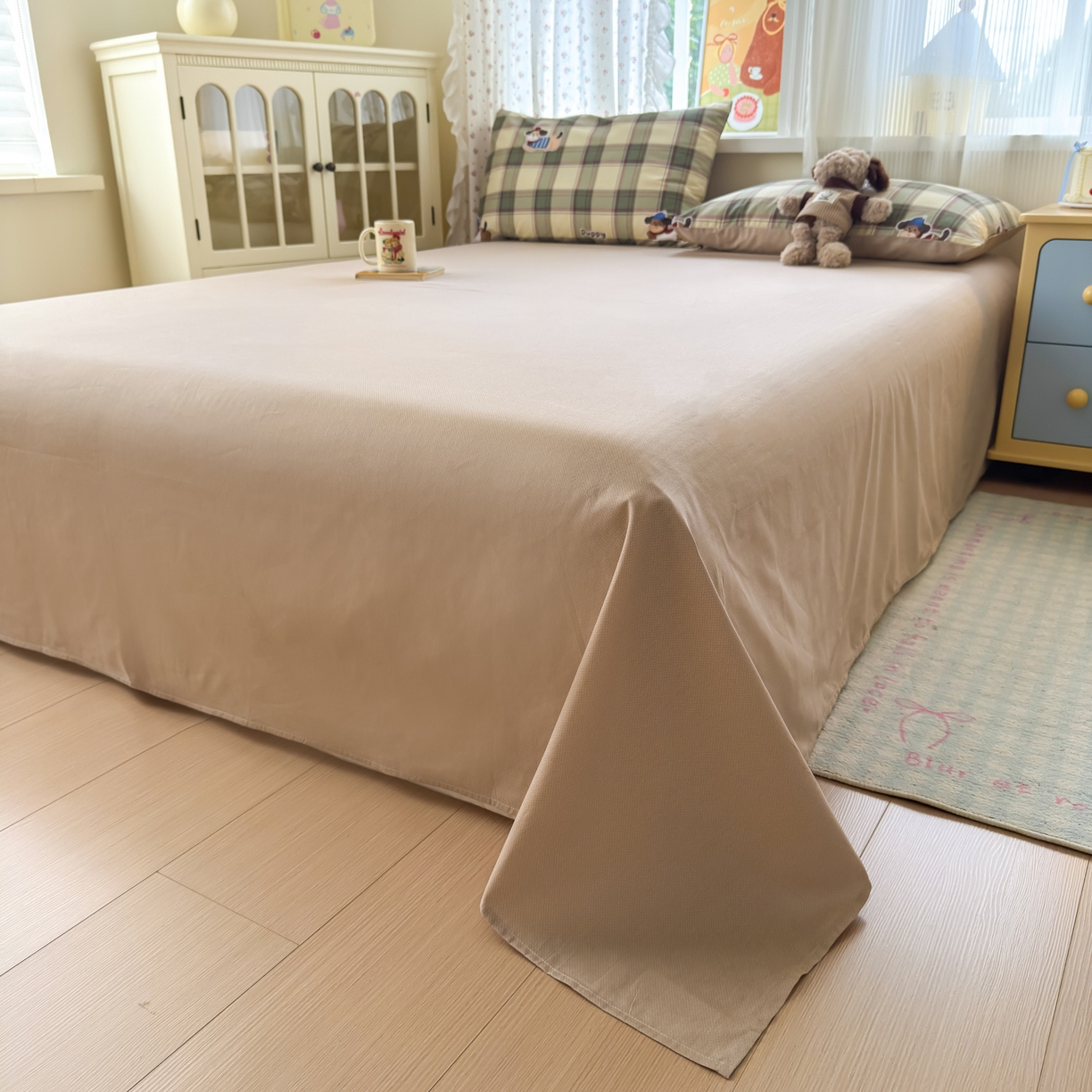 91家纺网 家纺一手货源 找家纺 清雅福 2026春夏新品全棉13070萌趣系列四件套 可爱汪-绿格