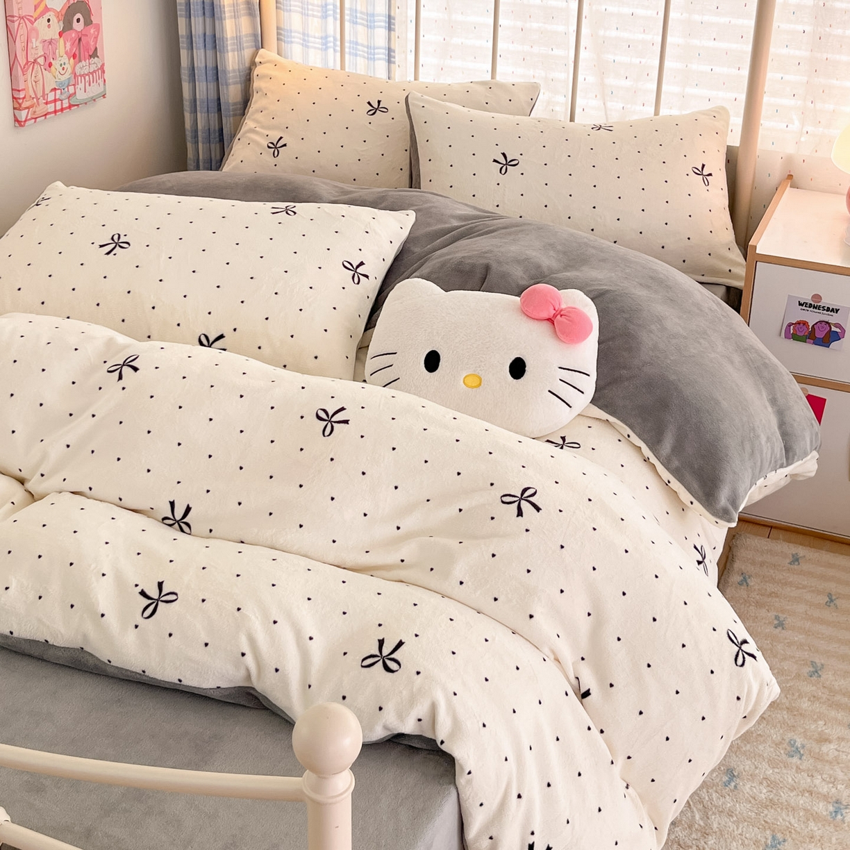 梦洋家纺 2025新款软fufu加厚保暖可爱系牛奶绒宿舍床套件系列 蝴蝶点点心