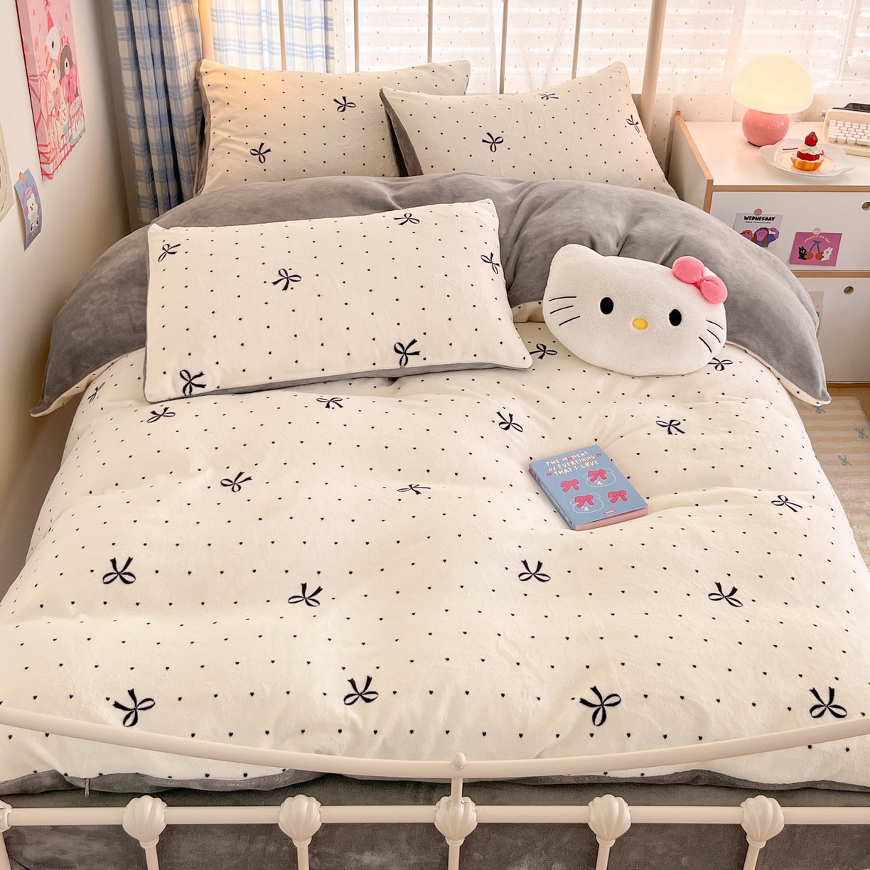 91家纺网 家纺一手货源 找家纺 梦洋家纺 2025新款软fufu加厚保暖可爱系牛奶绒宿舍床套件系列 蝴蝶点点心