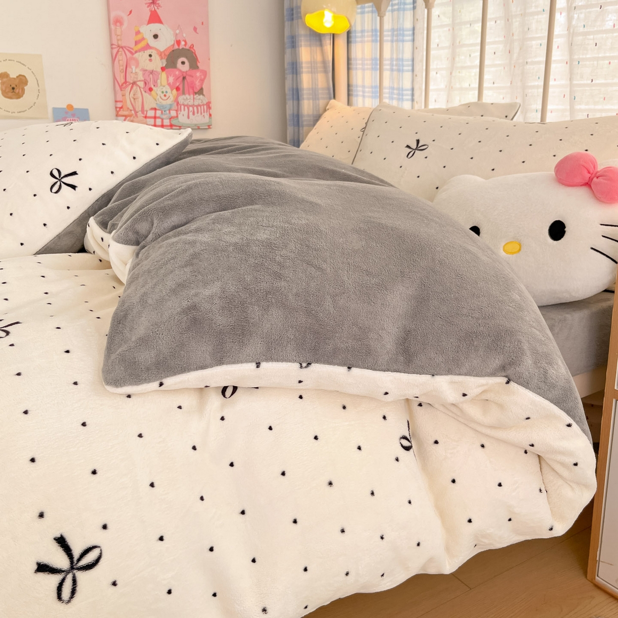 91家纺网 家纺一手货源 找家纺 梦洋家纺 2025新款软fufu加厚保暖可爱系牛奶绒宿舍床套件系列 蝴蝶点点心