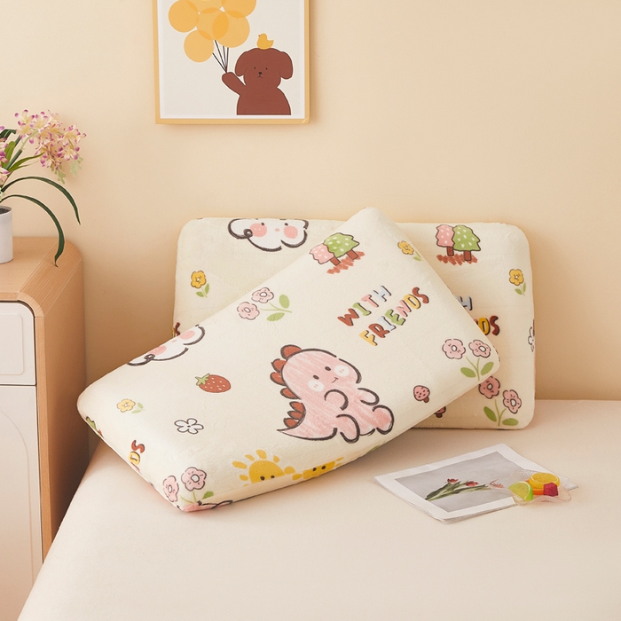 91家纺网 家纺一手货源 找家纺 翎盈家纺 2025新款牛奶绒深睡枕专用枕套面包记忆枕枕头套 淘气恐龙