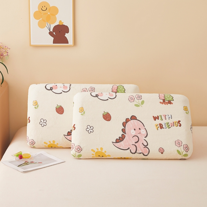 91家纺网 家纺一手货源 找家纺 翎盈家纺 2025新款牛奶绒深睡枕专用枕套面包记忆枕枕头套 淘气恐龙