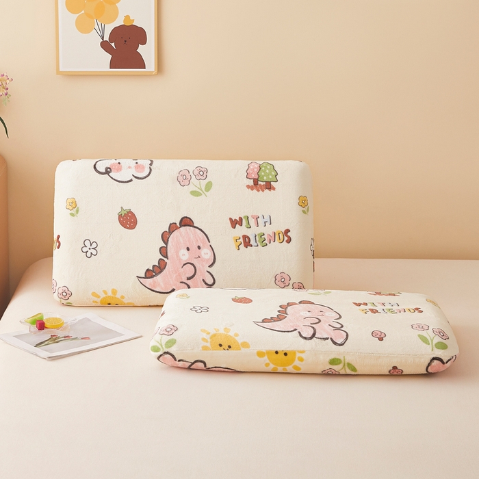 91家纺网 家纺一手货源 找家纺 翎盈家纺 2025新款牛奶绒深睡枕专用枕套面包记忆枕枕头套 淘气恐龙